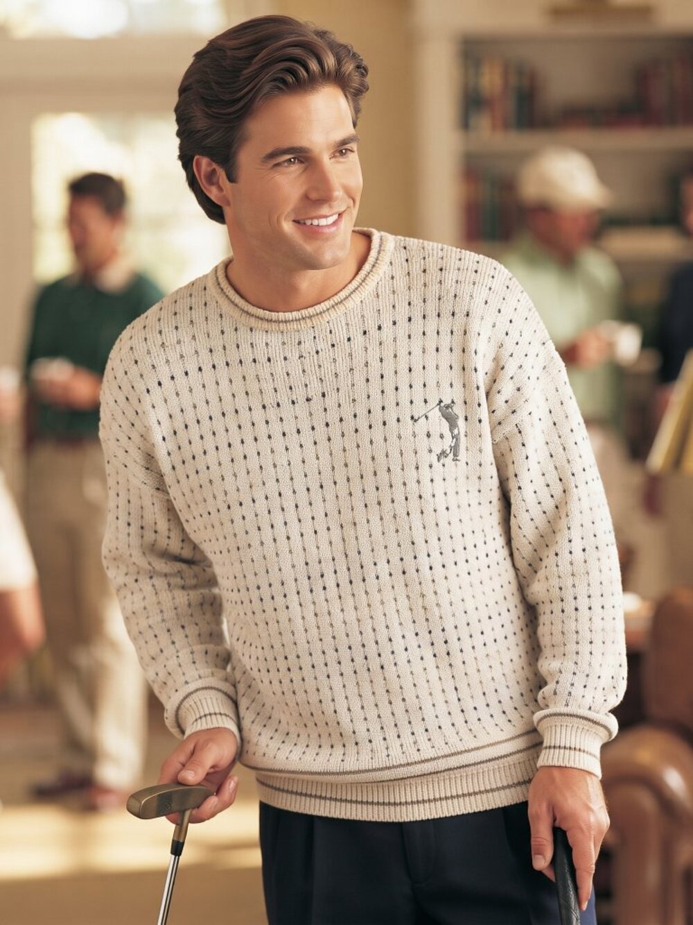Vintage Fairway Sport Men Large Cream Golf Sweater 100% Cotton Textured Archival